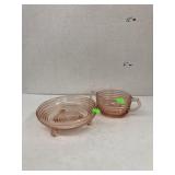 Rose Colored Glass Candy Dish & Sugar Bowl (crack