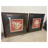 2 Coral on Red Framed Art Prints approx 30x31