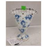 Floral Painted Glass Fan Vase
