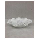 Hobnail Milk Glass Ruffle Edge Candy Dish