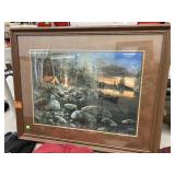 Framed campsite picture  approx 30 x 25 in