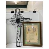 Metal cross wall decor and framed love poem