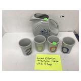 Pitcher w 4 Cups, Chipped, Fiesta Millennium