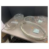 Vntg Glass Dishes, Oval Pyrex Platter w Silver