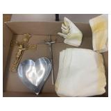 Flat of Vntg Napkins, Tablecloth and Crucifixes