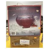 Punch bowl, 12 cups, 2 ladles, & cup holders