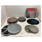 8mm film reels and canisters (2 have film) and 3