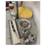 Tupperware Container, Metal Dish, Dishes, Knife,