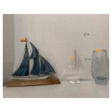 Glass Ships and Vase, One Cracked