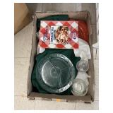 Glass snack plates and cups, bowls, and cook book