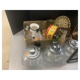 Misc group, Canisters, tea pot, pop bottle