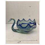 Vntg Murano Style blue blown glass swan