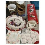 Christmas plates, platters, loaf pans, glassware,