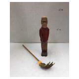 Wooden Carved Hunter & Alligator Claw Scratcher