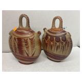 2 Mexican Tonala Pottery Water Jugs