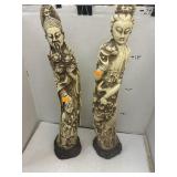 Pair of Asian Figures / Statues - Resin? - Relic