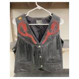 Fringed leather vest with roses