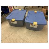 2 Rubbermaid Totes with locking lids, Damaged
