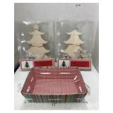 Christmas tub and 2 wood tree with ornaments kits
