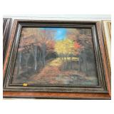 Framed, signed woods painting (24 x 21 in)