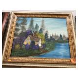 Framed painting of a cottage (24 x 21 in)
