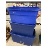 2 totes with lids and 1 without lid