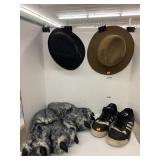2 Hats, Fuzzy Slippers, Addidas Shoes