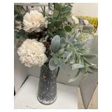 Faux Flowers in Metal Pitcher