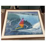 Signed Print - Ocean & Wind Surfer  approx 48 x