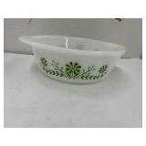 Vintage Glasbake Milk Glass Green Daisy J235 Oval