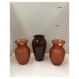 3cnt Red Glass Vases