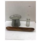Wooden Decor Bowl, Metal Stand, Glass Bottle