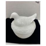 Dove Nesting White Milk Glass Hen Trinket Candy