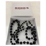 black faceted glass bicone bead necklace.