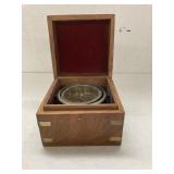 Vntg brass gimbaled compass in wooden box