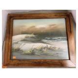 Framed Beach Painting, Signed