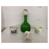 Owenï¿½s-Illinois Green decanter, Old Spice mug,