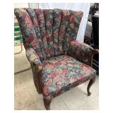 vintage Queen Anne style floral wingback armchair