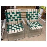 2 Vintage Green & White Webbed Aluminum Folding