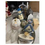 Decanters, pumpkins, Vntg mirror, decor, etc