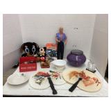Box of keys, Ken doll, Mickey doll, vase, cars, &