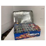 Metal Hot Wheels case filled with cars