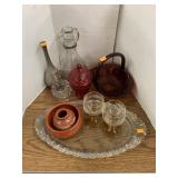 Red Glass Basket, Tray, Red Dish, Misc