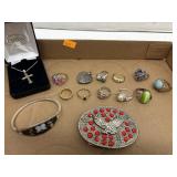 Jewelry - Misc Flat W/ Rings, Bracelets, Cross