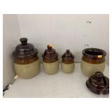 Pottery Canisters, 1 Broken Lid