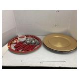 Platter, silverware, 4 charger plates, etc