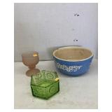Vntg Cameoware bowl, Indiana glass goblet, &