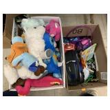 2 boxes of stuffed animals and Misc Toys