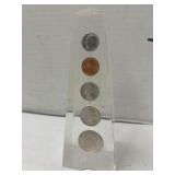 United States Coins encased in a clear acrylic