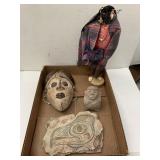 Wooden Mask, Doll, Stone Figure, Plastic? Bird